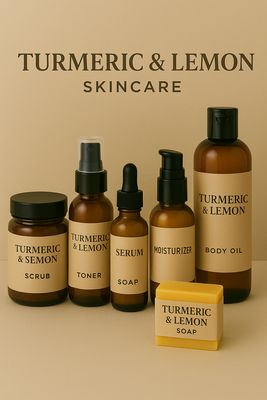 Turmeric and lemon skincare line collection for face and body care