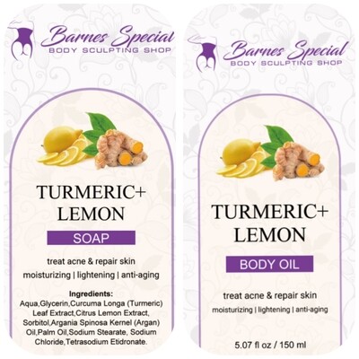Turmeric and lemon body care kit with body soap and body oil