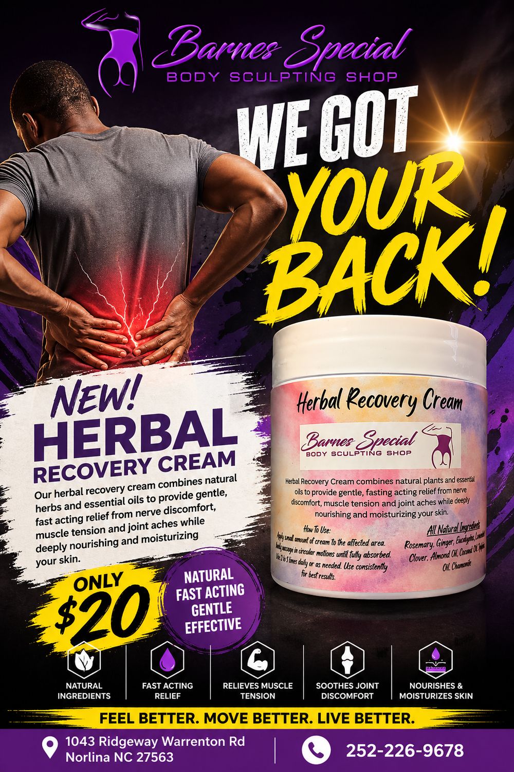 Herbal Recovery Cream – Soothing Body Comfort Cream | 4.23 oz