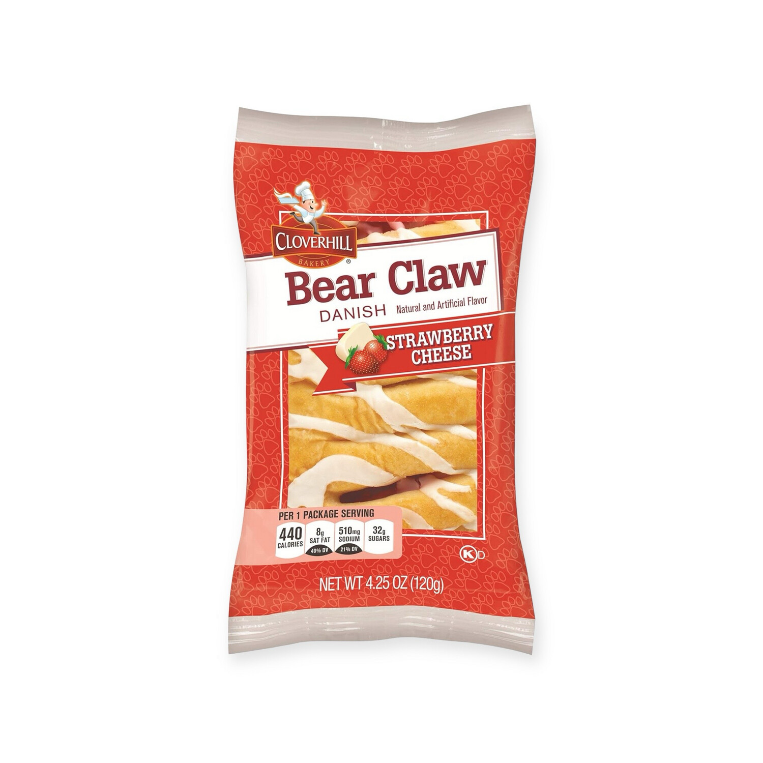Cloverhill Bear Claw Strawberry Cheese Danish, 4.25 Ounce - 6 Count Display Box