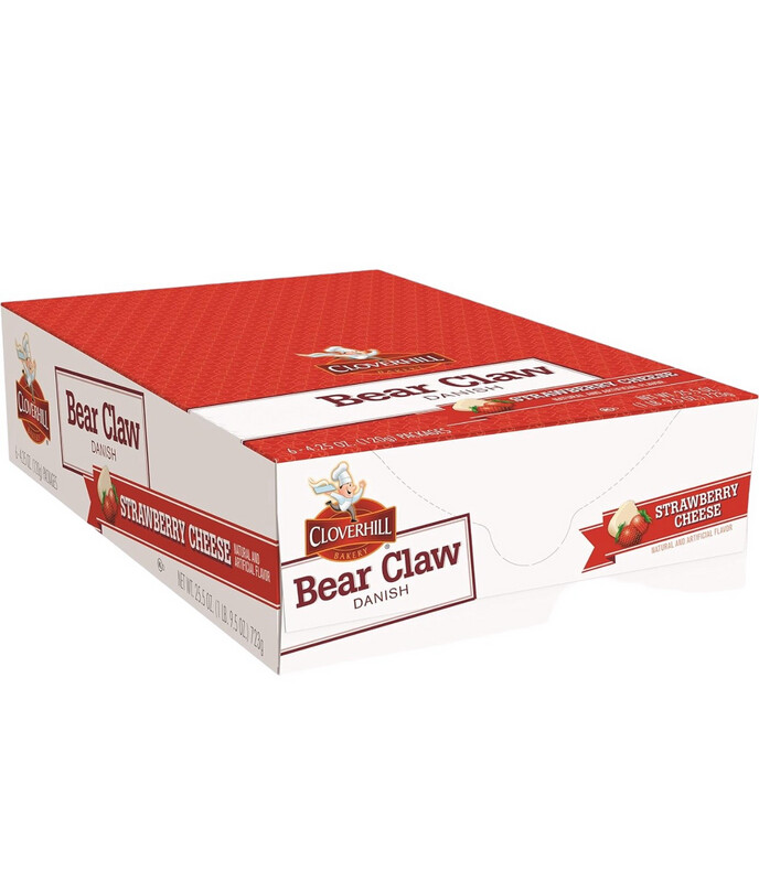 Cloverhill Bear Claw Strawberry Cheese Danish, 4.25 Ounce - 6 Count Display Box
