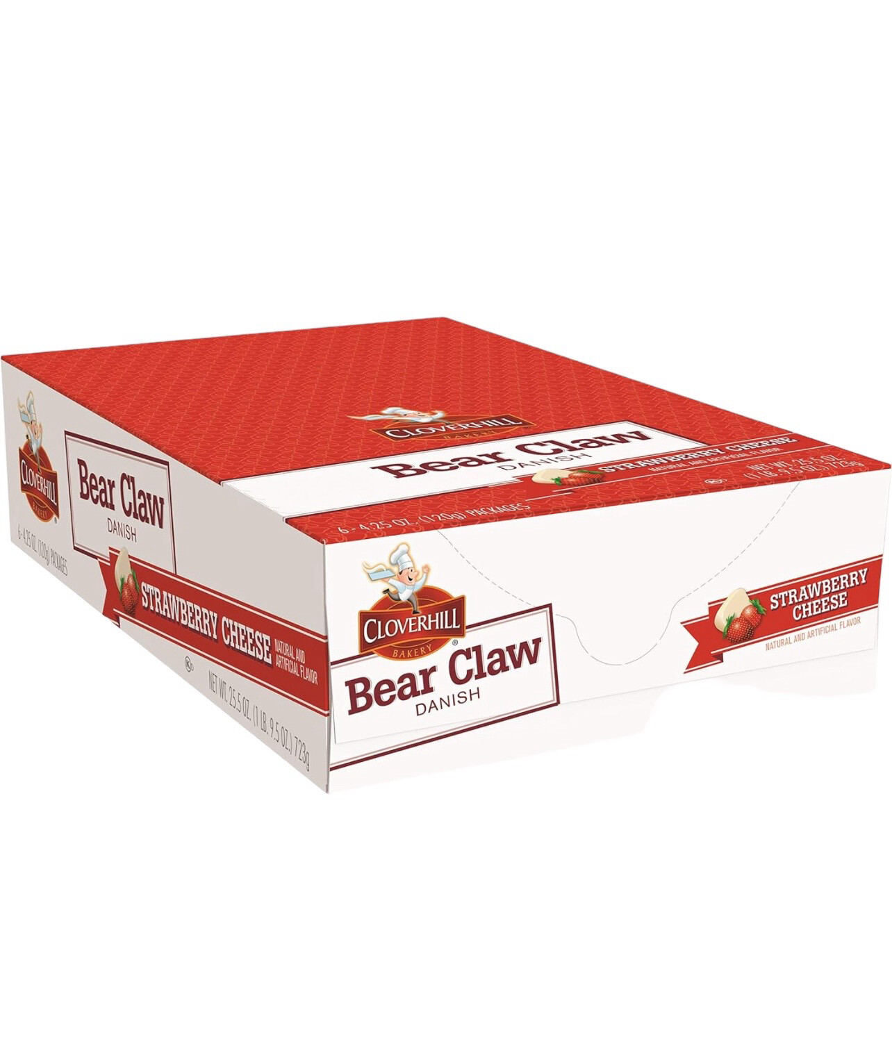 Cloverhill Bear Claw Strawberry Cheese Danish, 4.25 Ounce - 6 Count Display Box