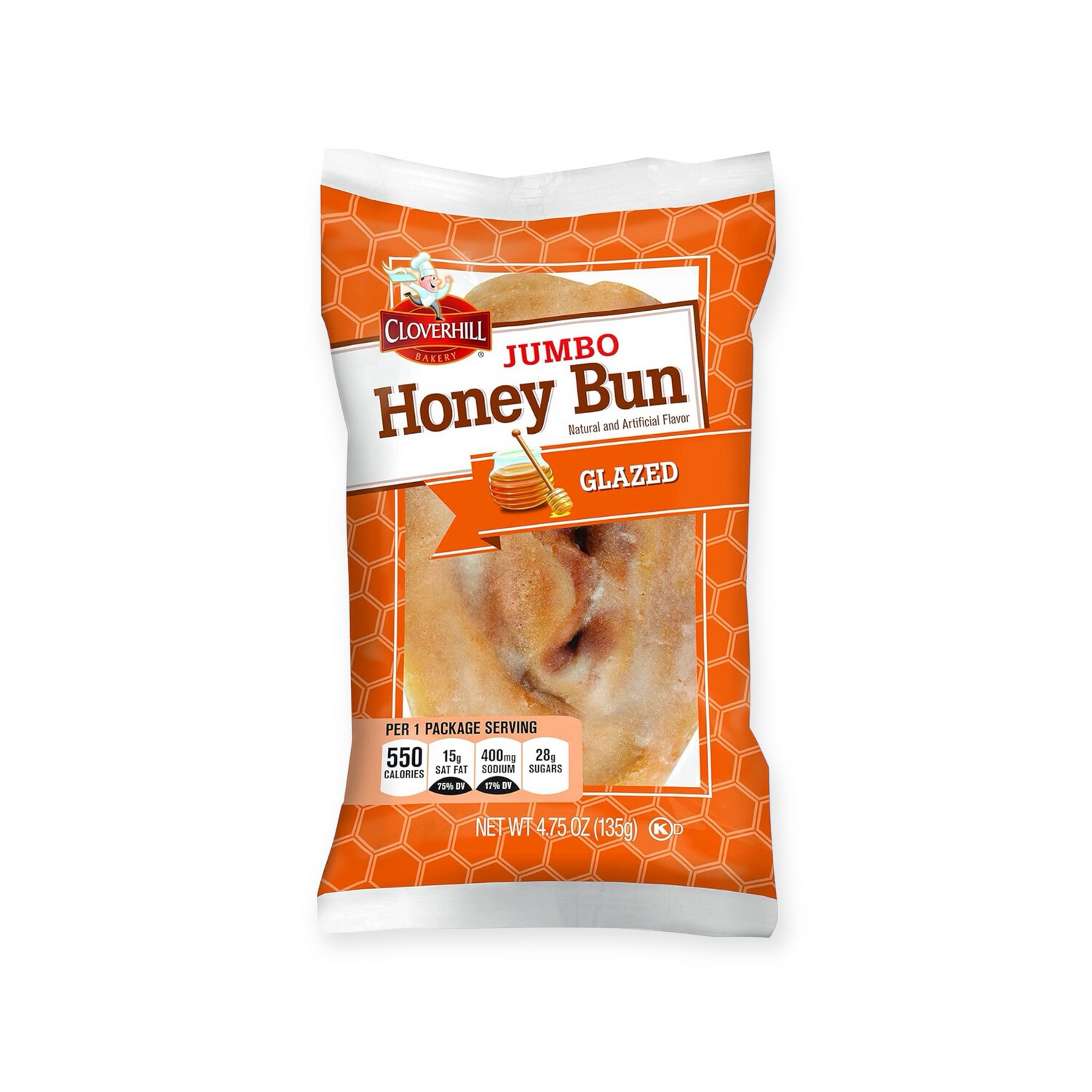 Cloverhill Bakery Jumbo Glazed Honey Buns, 4.75 Ounce - 6 Count Display Box
