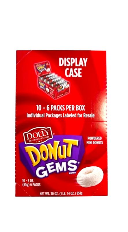 Dolly Madison Gems Mini  Powdered Mini Donut 10 - 6 PACKS PER BOX