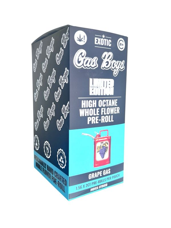 GAS BOYS EXOTIC PRE ROLL - INDICA HYBRID - GRAPE GAS - 1.5G /2 JOINT - 10 CT