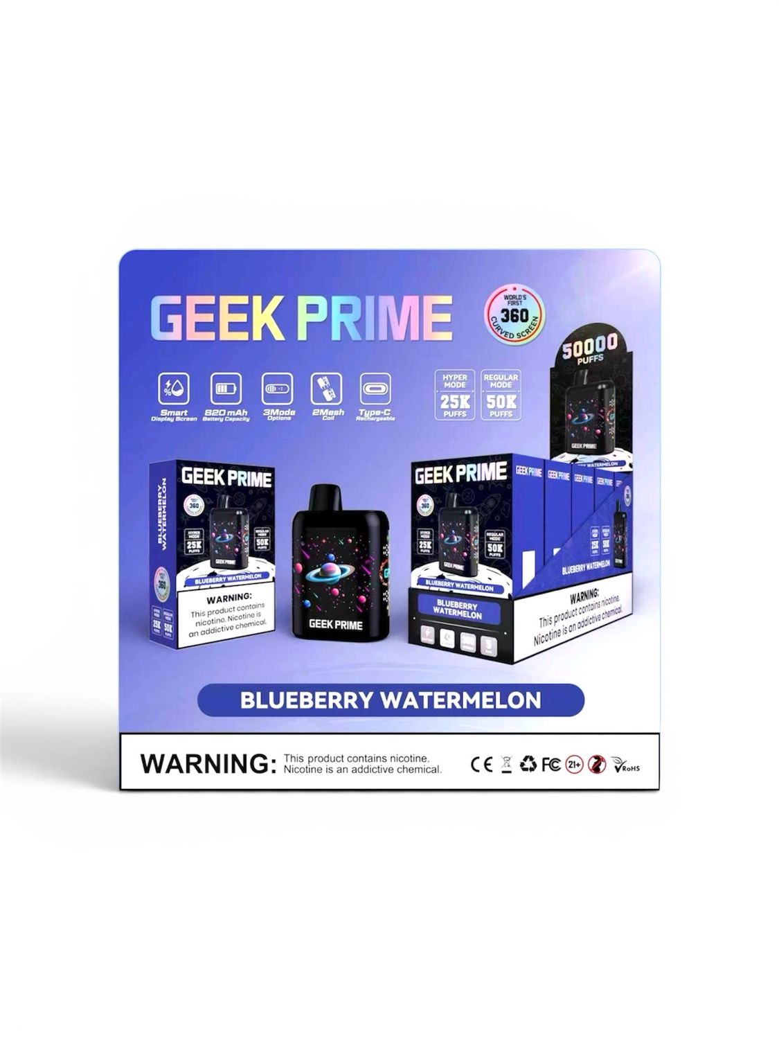 GEEK PRIME 50K PUFF - BLUEBERRY WATERMELON