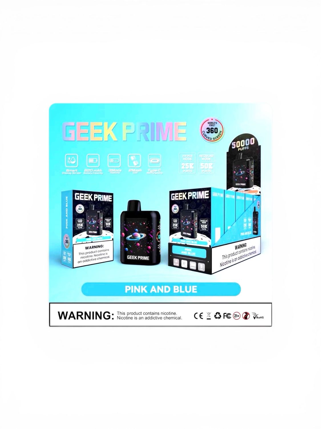 GEEK PRIME 50K PUFF - PINK AND BLUE