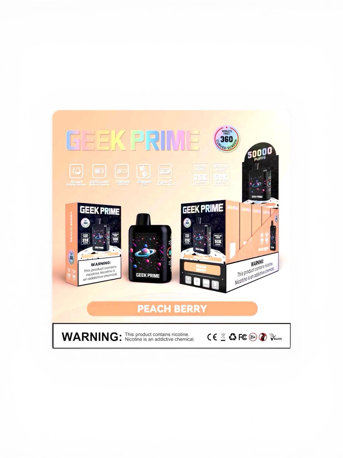 GEEK PRIME 50K PUFF - PEACH BERRY