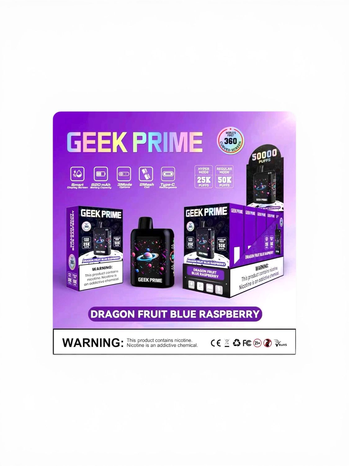 GEEK PRIME 50K PUFF - DRAGON FRUIT BLUE RASPBERRY
