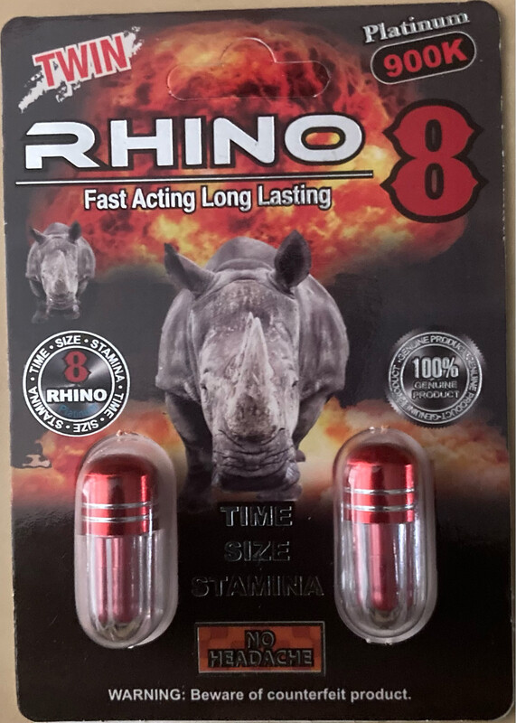 RHINO 8 Platinum 900K Fast Acting, Long lasting (3000mg.) Twin Pack