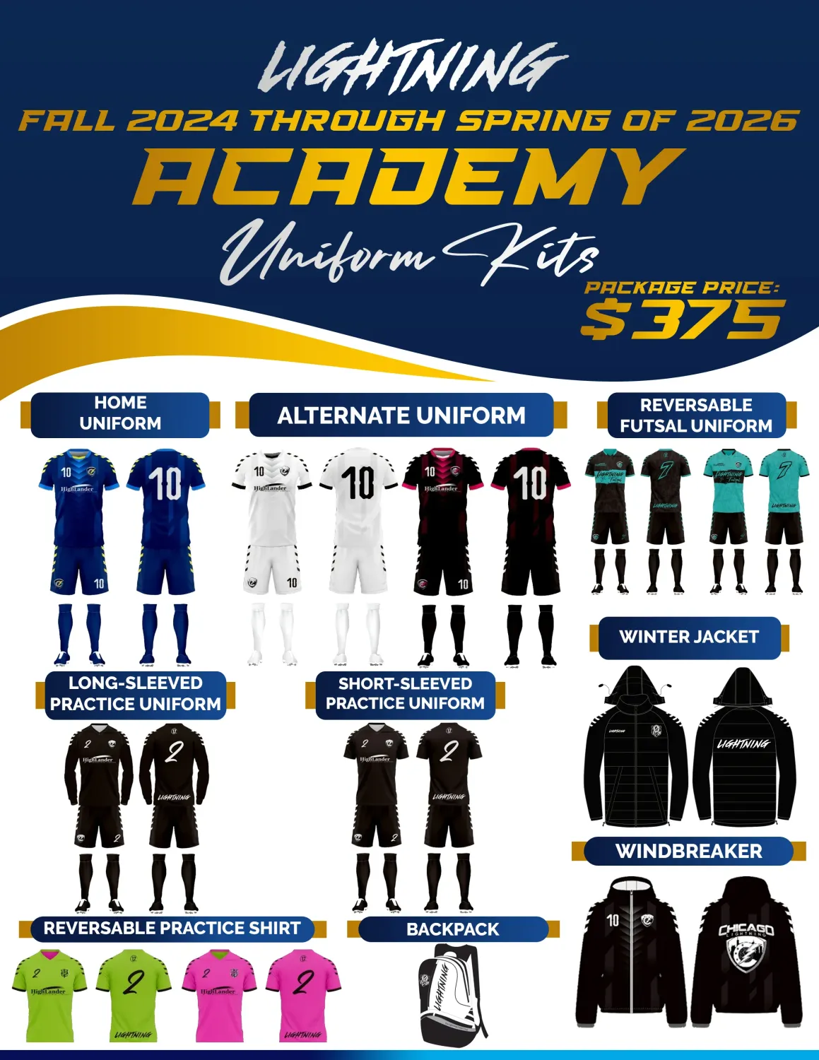 High School Academy Chicago Lightning Premiership Kit (2010 & Above)