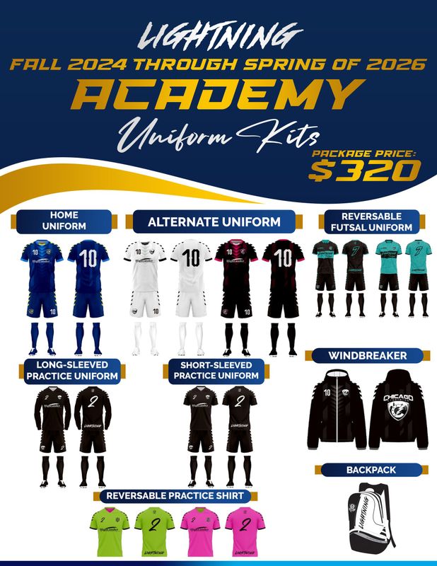 High School Academy Chicago Lightning Premiership Kit (2010 & Above)