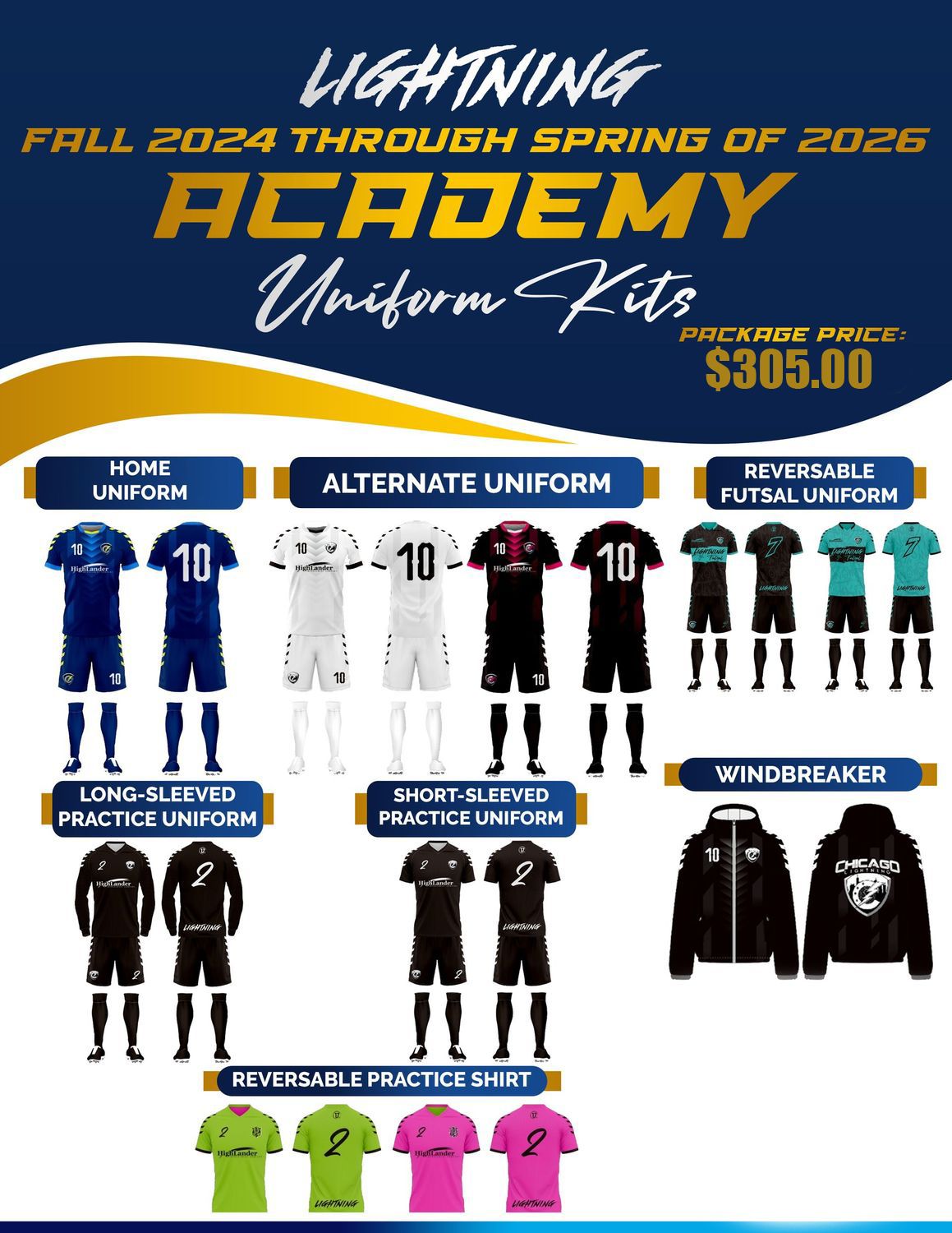 High School Academy Chicago Lightning Premiership Kit (2010 & Above)