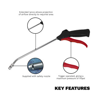 Air Blow Gun 250mm with 1/4"BSP Air Inlet &amp; Safety Nozzle