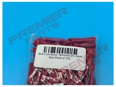 Butt Connector Terminal Ø3.3mm Red Pack of 100
