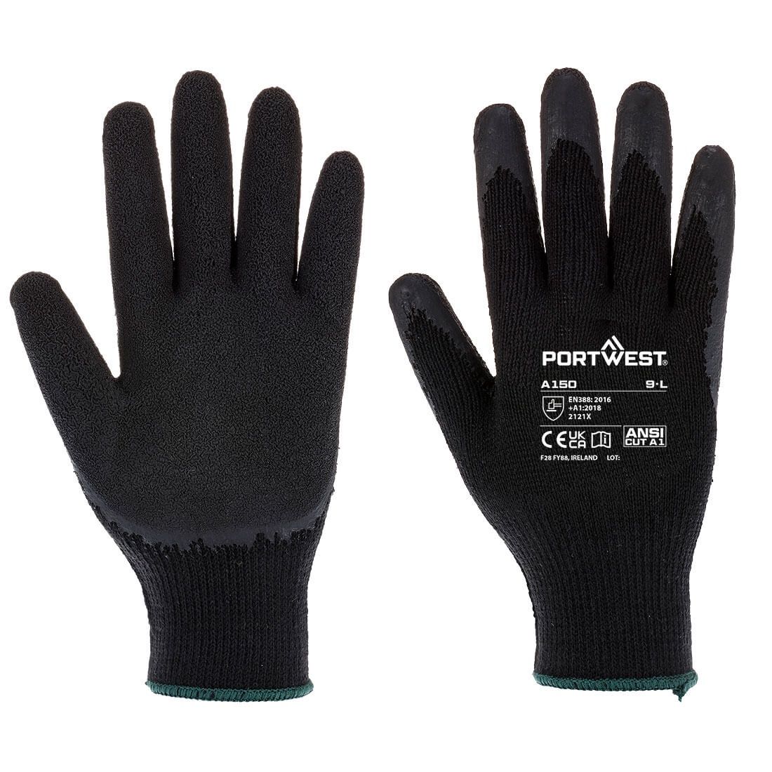 PORTWEST A150 - Classic Grip Glove - Latex Black, Size: MED
