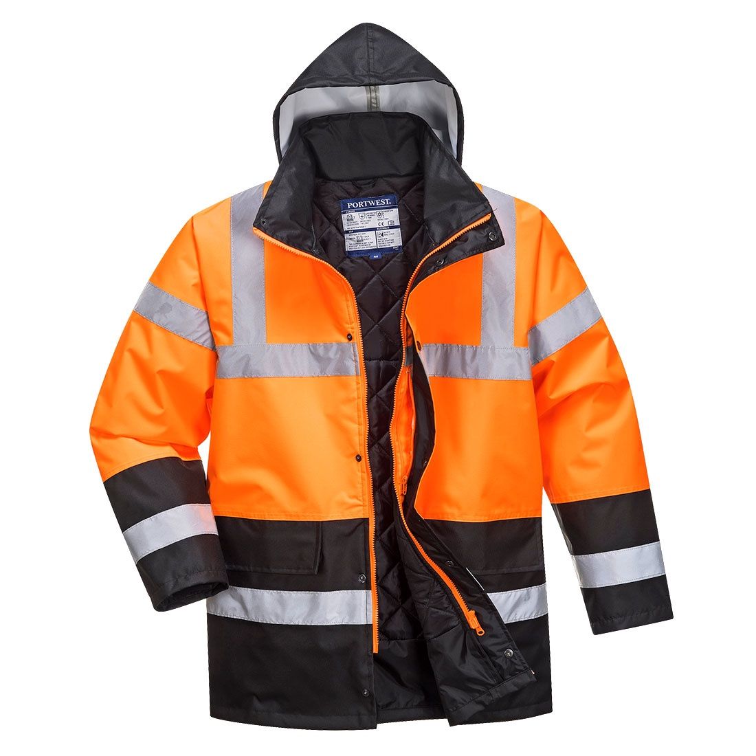 S467 - Hi-Vis Contrast Winter Traffic Jacket, Colour: Orange + Black, Size: Small