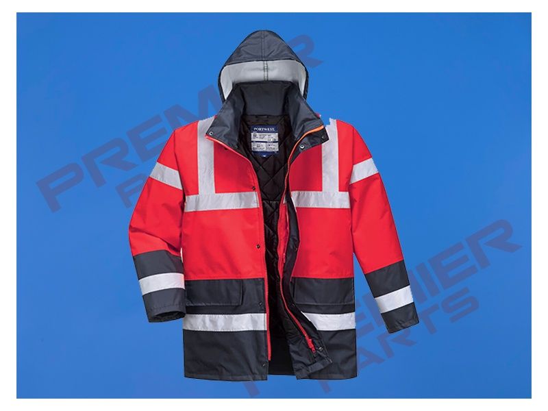 Hi-Vis Contrast Winter Traffic Jacket, Colour: Red + Navy, Size: Small