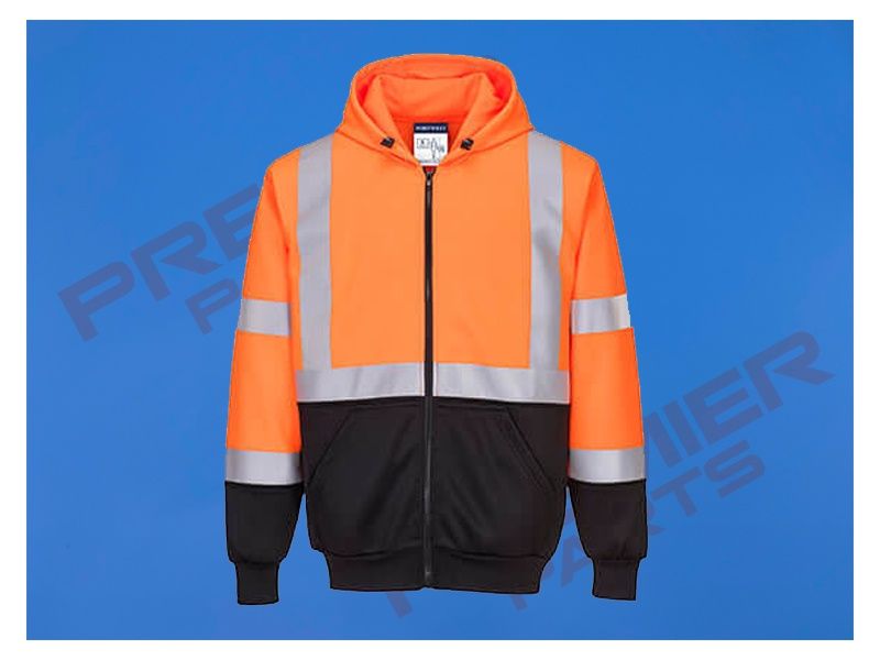 B315 - Hi-Vis Contrast Zipped Hoodie, Colour: Orange + Black, Size: Small