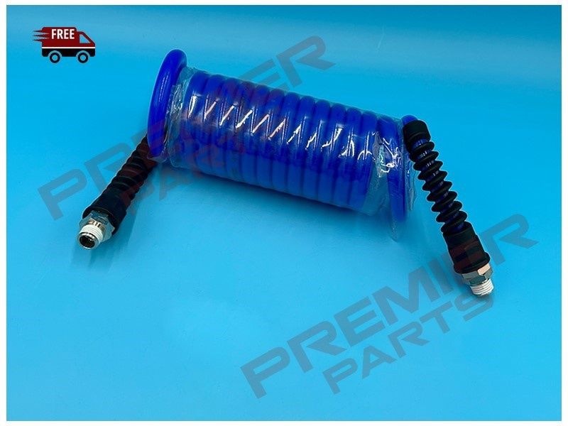6.5mm x 10mm PU Ester Coil Recoil Hose 3m Blue c/w 1/4&quot; BSPT Male