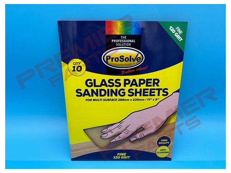 ProSolve Glass Paper Sanding Sheet 9x11&quot; 120 Grit (Pack of 10)