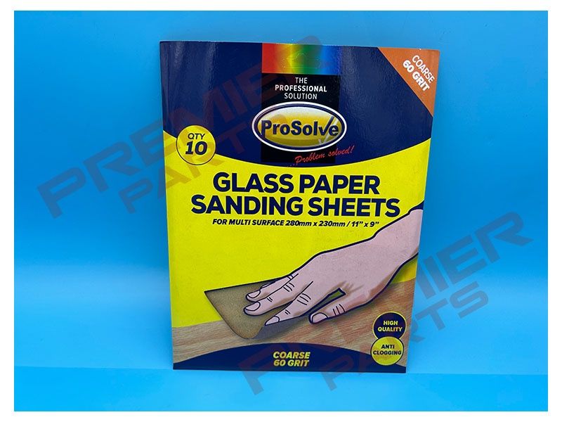ProSolve Glass Paper Sanding Sheet 9x11&quot; 60 Grit (Pack of 10)