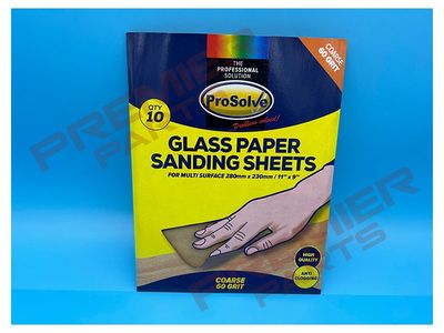 ProSolve Glass Paper Sanding Sheet 9x11" 60 Grit (Pack of 10)