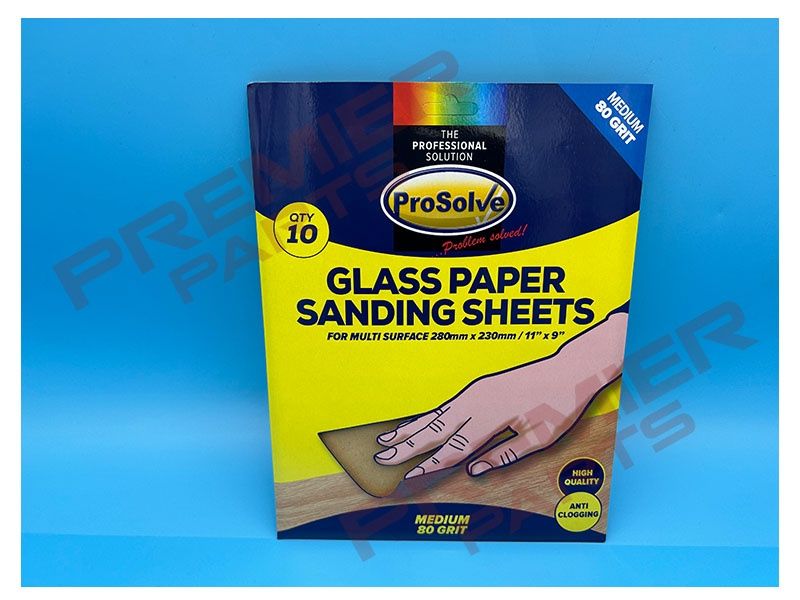 ProSolve Glass Paper Sanding Sheet 9x11&quot; 80 Grit (Pack of 10)