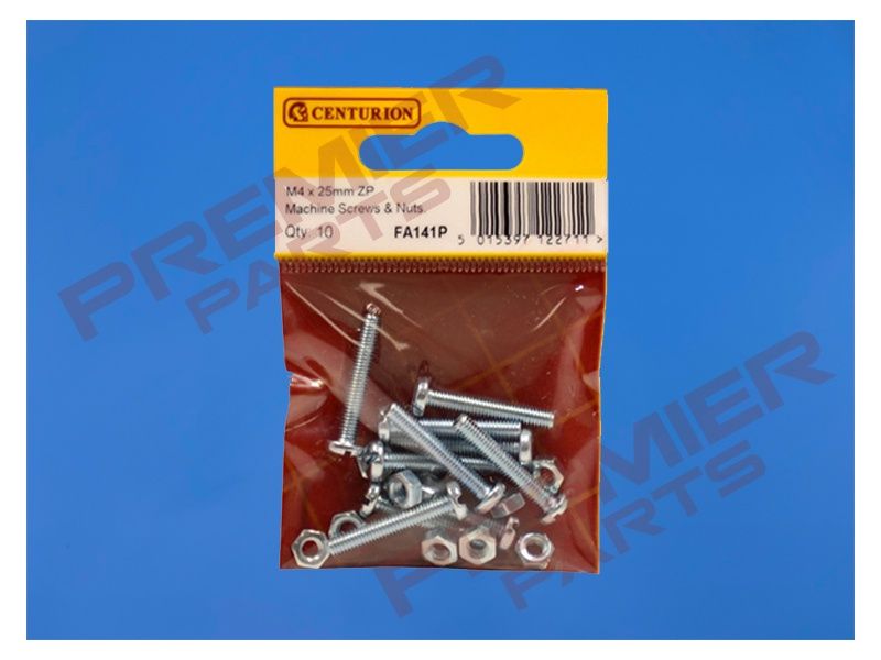 M4 x 25mm ZP Machine Screws &amp; Nuts  (Pack of 10)