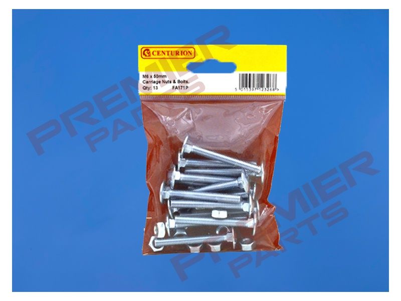 M6 x 50mm ZP Small Carriage (COACH) Bolts &amp; Nuts (Pack of 13)