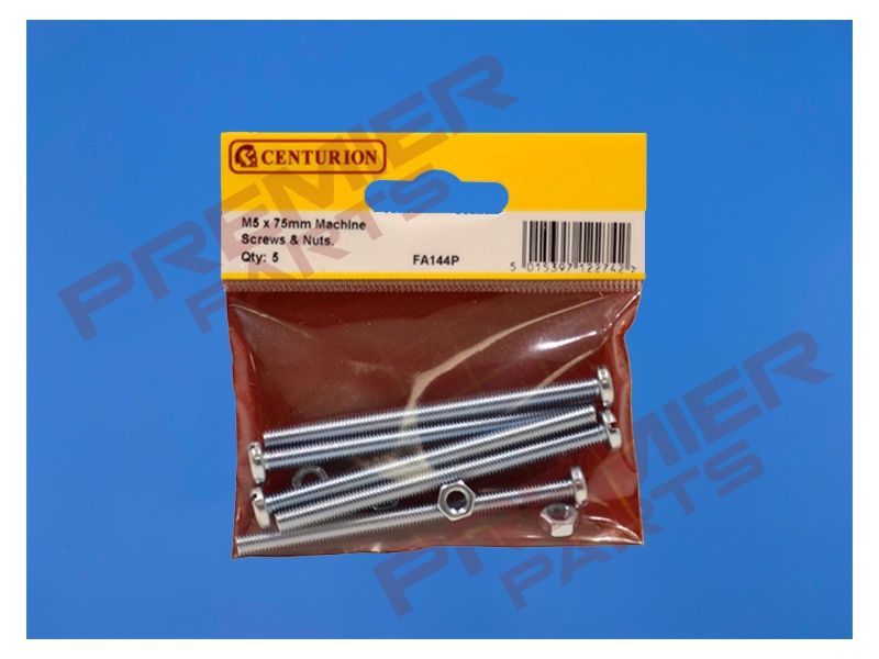 M5 x 75mm ZP Machine Screws &amp; Nuts  (Pack of 5)