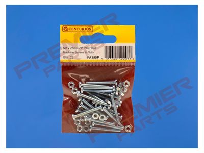 M3 x 25mm ZP Machine Screws &amp; Nuts (Pack of 22)