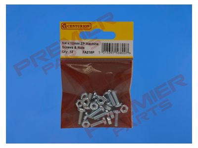 M4 x 12mm ZP Machine Screws &amp; Nuts (Pack of 12)