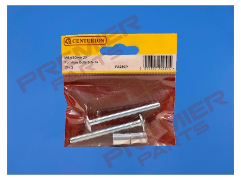 M6 x 60mm ZP Furniture Bolts &amp; Nuts  (Pack of 2)