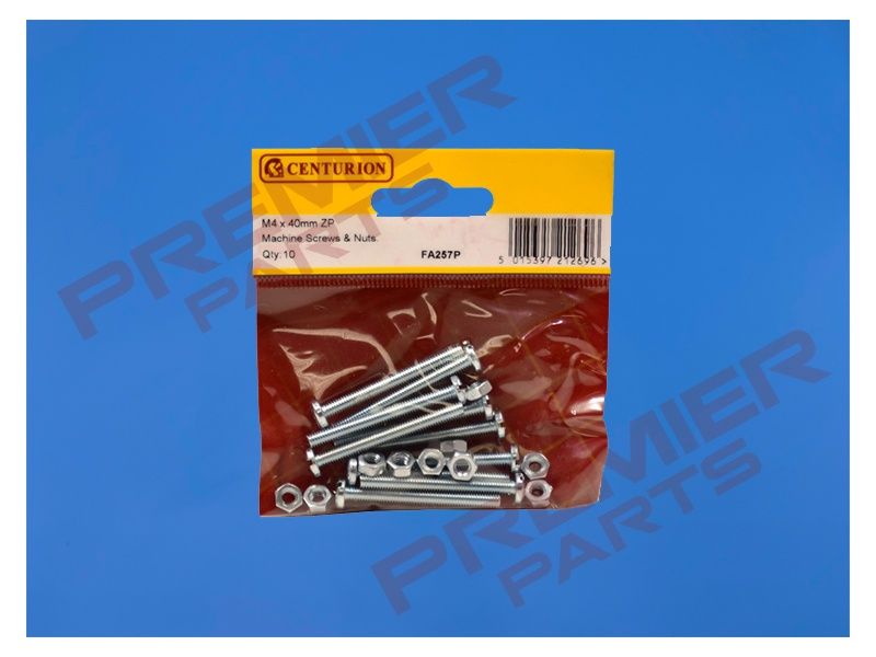 M4 x 40mm ZP Machine Screws &amp; Nuts (Pack of 10)
