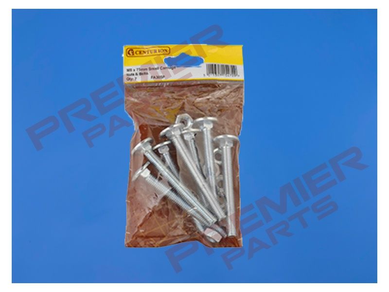 M8 x 75mm ZP Small Carriage Coach Bolts &amp; Nuts  (Pack of 7)