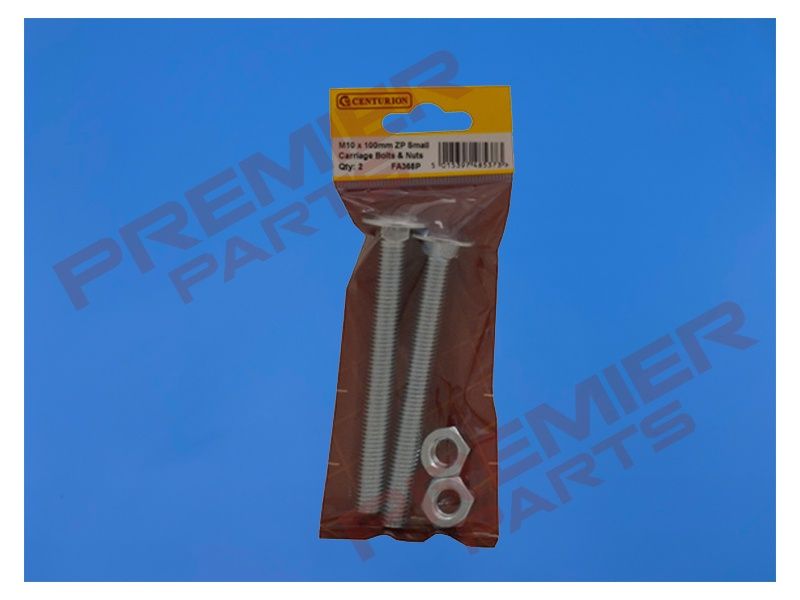 M10 x 100mm ZP Small Carriage Coach Bolts &amp; Nuts (Pack of 2)