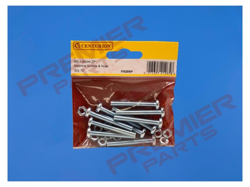 M5 x 40mm ZP Machine Screws &amp; Nuts  (Pack of 10)
