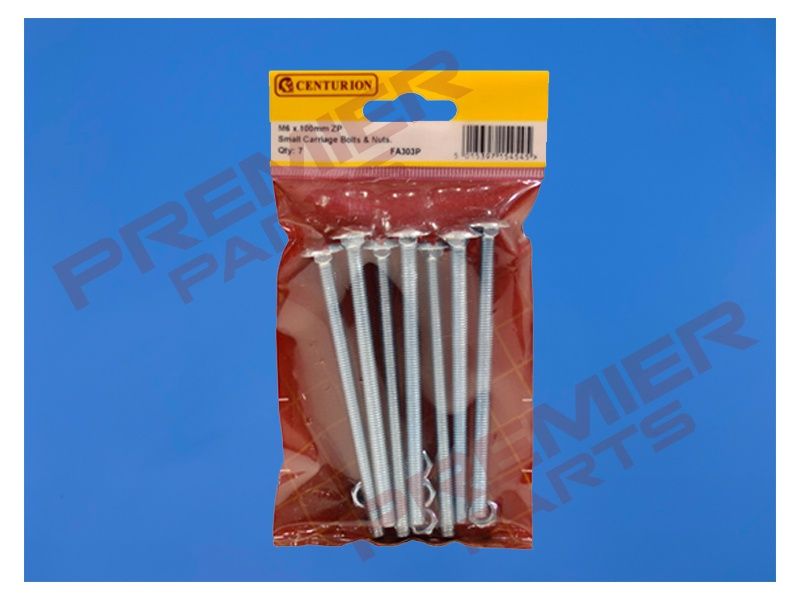 M6 x 100mm ZP Small Carriage Coach Bolts &amp; Nuts  (Pack of 7)