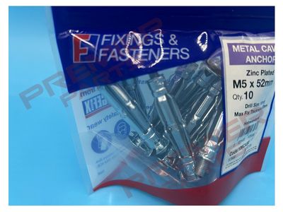 Metal Cavity Anchors - Zinc Plated, M5 X 52Mm (Bag Of 10)