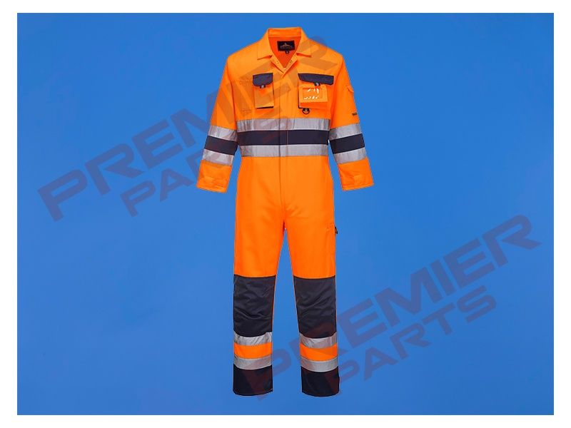 TX55 - Nantes Hi-Vis Contrast Work Coverall, Colour: Orange+Navy, Size: Small