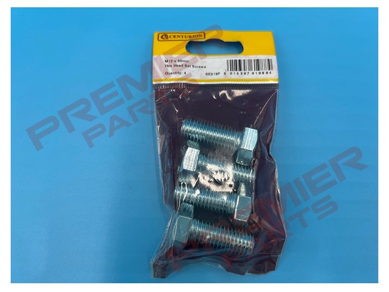 Hex Head Set Screws, M12 x 30mm, Zinc Plated (PACK OF 4)