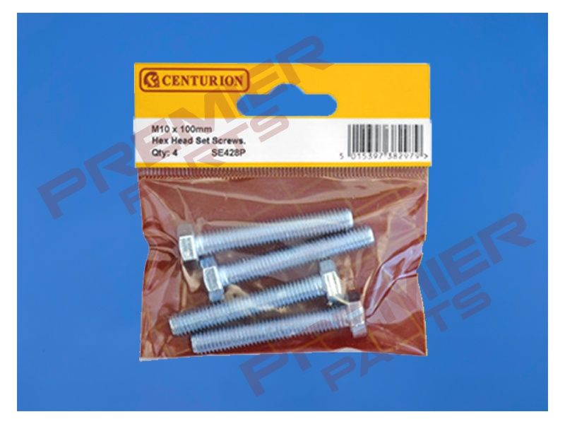 M10 x 100mm Hex Head Set Screws (Pack of 4)