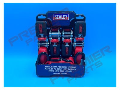 Ratchet Strap 25mm x 4m Polyester Webbing with S-Hooks 800kg Breaking Strength - 2 Pairs