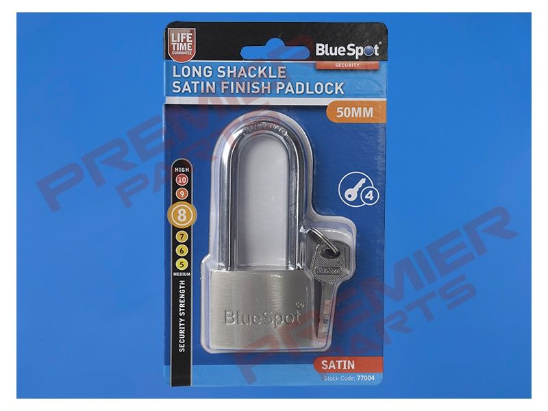Blue Spot Tools 50mm Long Shackle Satin Finish Padlock