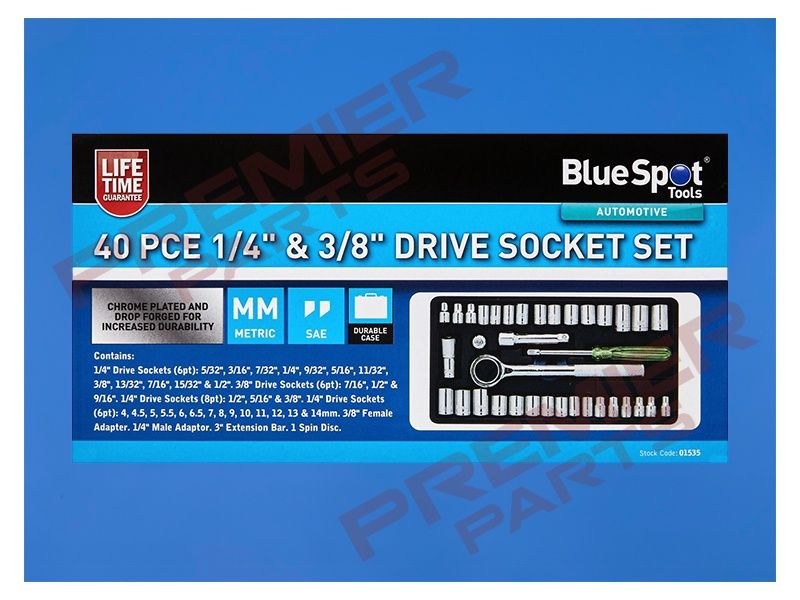 Blue Spot Tools 40 PCE 1/4&quot; &amp; 3/8&quot; Socket Set (4-13mm) (5/32&quot;-3/8&quot;)