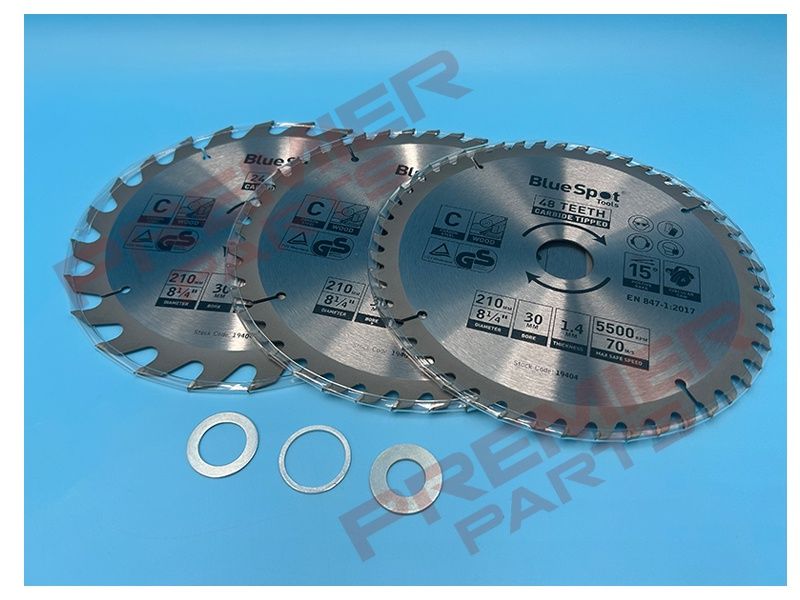 Blue Spot Tools 3 PCE 210mm x 30mm TCT Circular Saw Blades (24, 40 &amp; 48 Teeth)