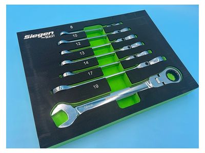 Flexible Head Ratchet Combination Spanner Set 7pc Metric