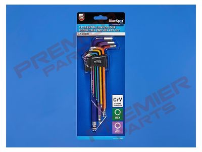 Blue Spot Tools 9 PCE Extra Long Colour Coded Ball End Hex Key Set (1.5-10mm)