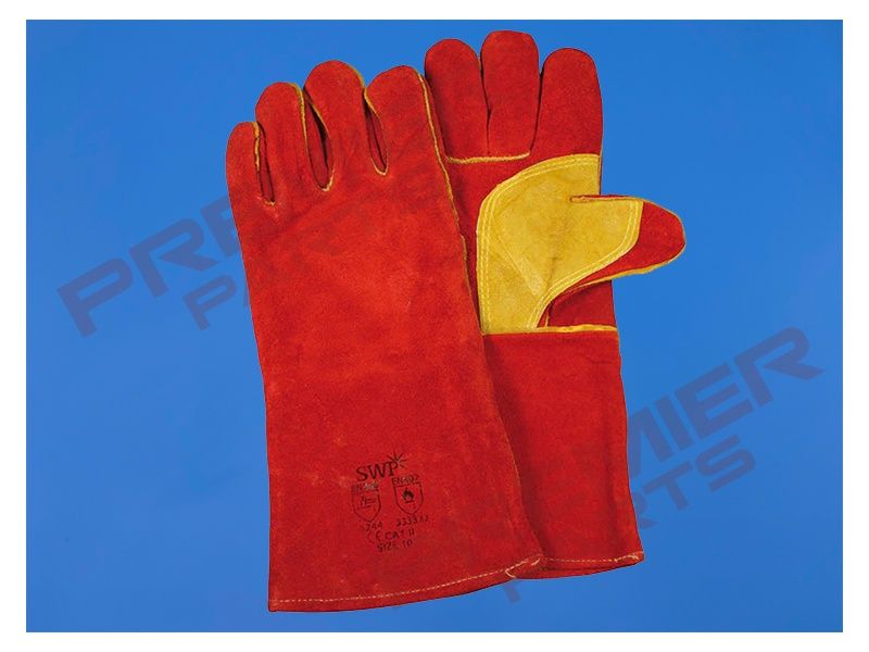 SWP Size 10 Red Split Leather Kevlar Stitched MIG Gauntlet